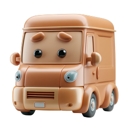 Cute Cartoon Delivery Van Character Icon - 3D Clay Style