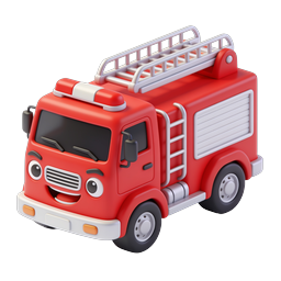 Cute 3D Cartoon Fire Truck Icon - Clay Style