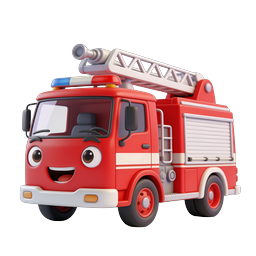 Cute Cartoon Fire Truck 3D Icon - Friendly Emergency Vehicle