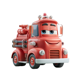 Cartoon Fire Truck Character Icon | 3D Rendered