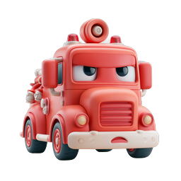 Cute Cartoon Fire Truck Character Icon - 3D Clay Style
