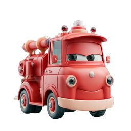Cute Cartoon Fire Truck Character Icon - 3D Render