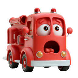 Cute Cartoon Fire Truck Character 3D Icon