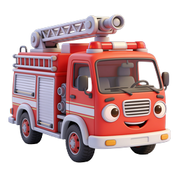 Cute Cartoon Fire Truck 3D Icon - Clay Style