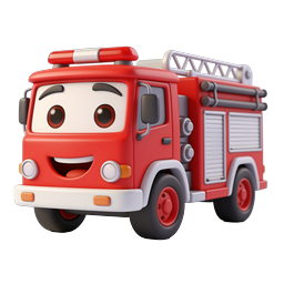 Cute Cartoon Fire Truck 3D Icon for Kids & Apps