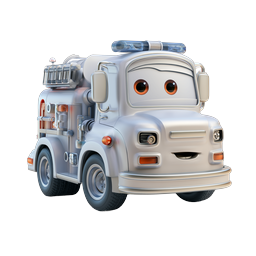 Cute Cartoon Fire Truck Character Icon - 3D Render