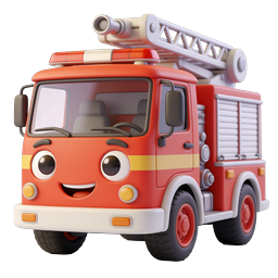 Cartoon Fire Truck 3D Icon - Cute Animated Emergency Vehicle