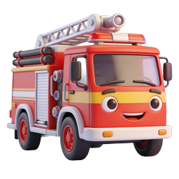 Cute Cartoon Fire Truck 3D Icon - Friendly Emergency Vehicle