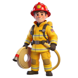 Cartoon Firefighter Character 3D Icon - Hero Firefighter
