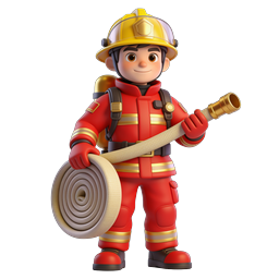 Cartoon Firefighter Character Icon - 3D Rendered Hero