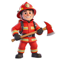 Cartoon Firefighter Character Icon - 3D Render