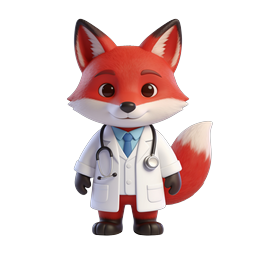 Cute Cartoon Fox Doctor Icon for Kids' Health Apps