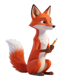 Cute 3D Cartoon Fox Holding Pencil - Adorable Animal Character