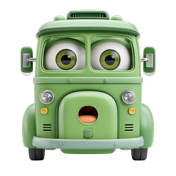 Cute Cartoon Green Bus Character 3D Icon