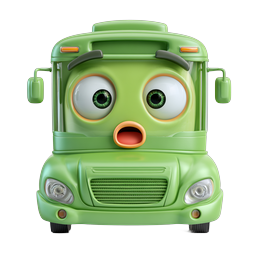 Cartoon Green Bus Icon - Cute 3D Character Vehicle