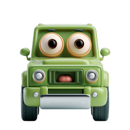 Cute Cartoon Green Car Icon - 3D Clay Style