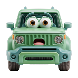 Cute Cartoon Green Car Character - 3D Render Icon
