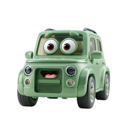 Cute Cartoon Green SUV Character Icon - 3D Rendered