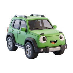 Cute Cartoon Green SUV 3D Icon - Friendly Family Car