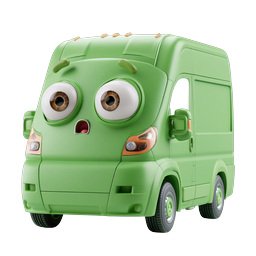 Cute Cartoon Green Van Character Icon - 3D Clay Style