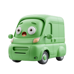 Cute Cartoon Green Van Character Icon - 3D Clay Style