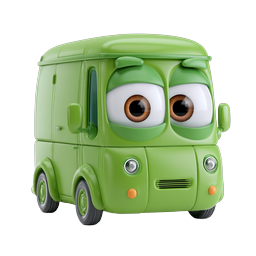 Cute Cartoon Green Van Character Icon | 3D Clay Style