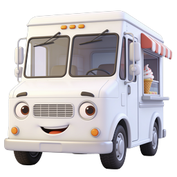 Cartoon Ice Cream Truck Icon - Cute 3D Food Vehicle