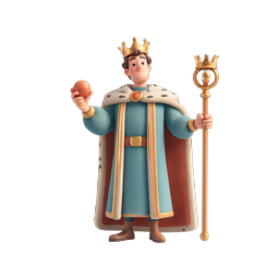 Cartoon King Character with Crown and Scepter