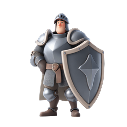 Cartoon Knight Warrior Character with Shield - 3D Icon