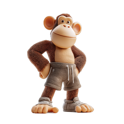 Friendly Cartoon Monkey Character 3D Render Icon