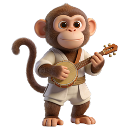 Cartoon Monkey Playing Banjo Icon for Kids