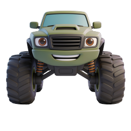Cartoon Monster Truck Character Icon - 3D Rendered