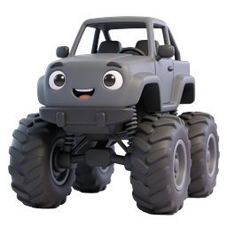かわいいカートゥーン・モンスタートラックのキャラクターアイコン - 3Dスタイル