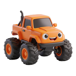 Cute Cartoon Monster Truck Icon - 3D Clay Style