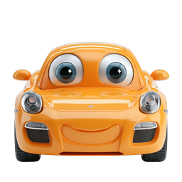 Cheerful Cartoon Orange Car Character Icon - 3D Animated Vehicle