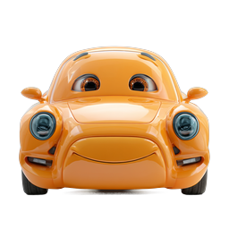 Cartoon Orange Car Icon - 3D Rendered Animated Vehicle