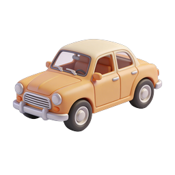Icône de voiture orange dessin animé style clay | Rendu 3D