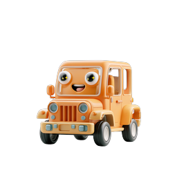 Cute Cartoon Orange Jeep - 3D Clay Style Vehicle Icon