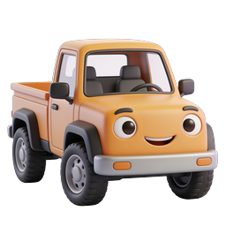 Cute Cartoon Orange Pickup Truck Icon - 3D Clay Style