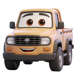 Friendly Cartoon Pickup Truck Character Icon - 3D Render