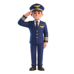 Cartoon Pilot Saluting 3D Character Icon