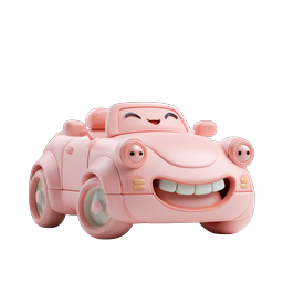 Cute Cartoon Pink Car Character Icon - 3D Clay Style