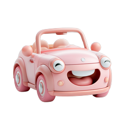 Cute Cartoon Pink Toy Car 3D Icon - Kids Illustration