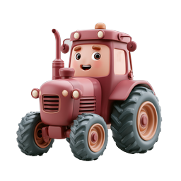 Cute Cartoon Pink Tractor - 3D Clay Style Icon