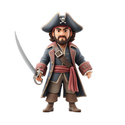 Cartoon Pirate Character 3D Icon with Cutlass Sword