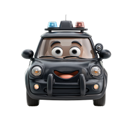 Cartoon Police Car Character Icon - 3D Rendered