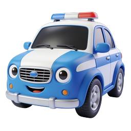 Icône 3D de voiture de police de dessin animé mignonne - Design convivial