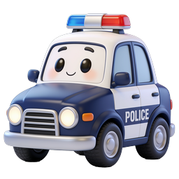 Cute Cartoon Police Car 3D Icon | Kids Friendly Vehicle