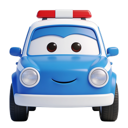 Cute 3D Cartoon Police Car Icon - Friendly Design