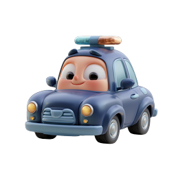 Милый персонаж-полицейская машина в стиле мультфильма - 3D иконка в стиле пластилина